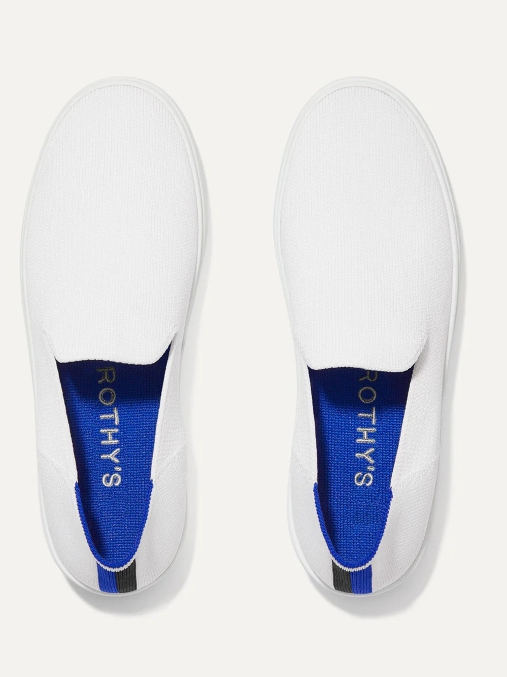 Rothy's White Slip-On Sneaker with Blue Heel Trim Sz 11.5 - Picture 2 of 10